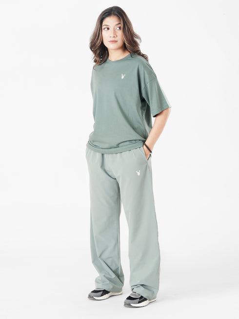 LEERA Gray Teal Oversized Cotton Tee